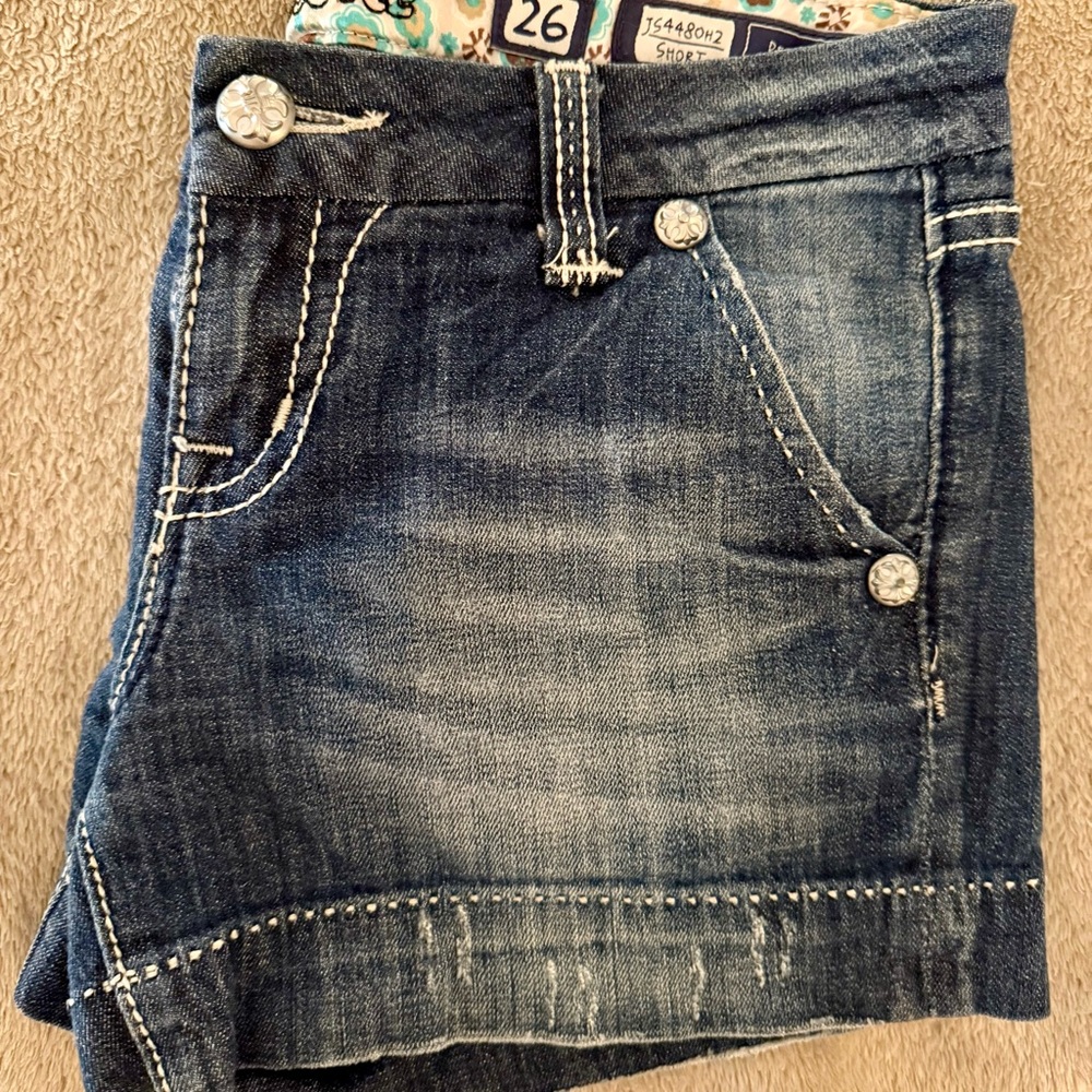 Miss Me Dark Blue Denim Shorts with Silver Accents - Picture 3 of 3